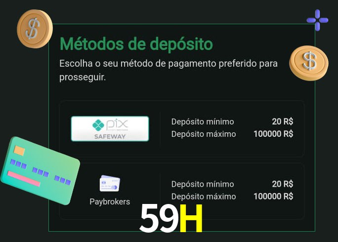 O cassino 59H oferece uma grande variedade de métodos de pagamento